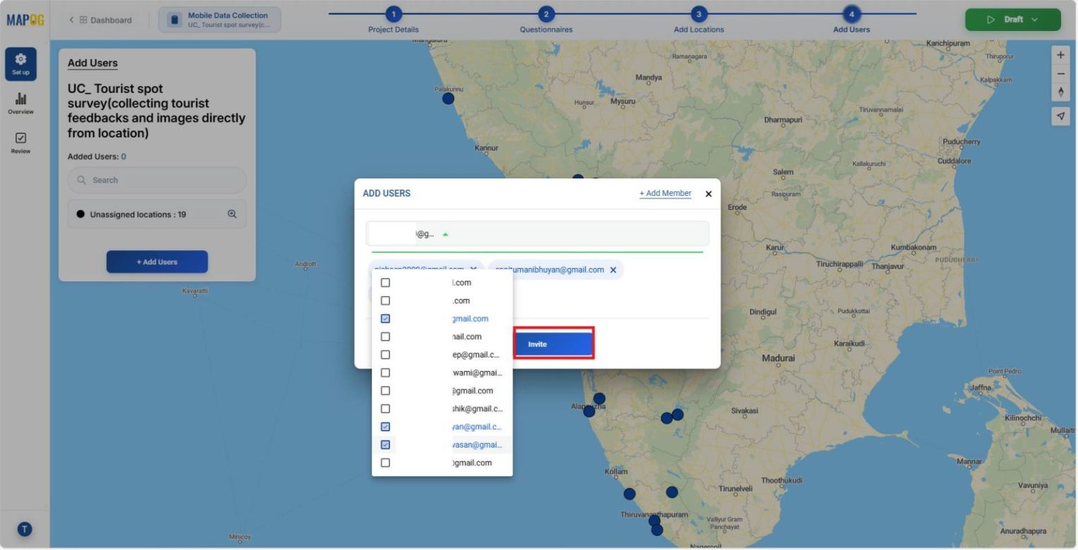 Screenshot 2026-01-29 082713 Shows adding members through dropdown list and sending survey invitations.