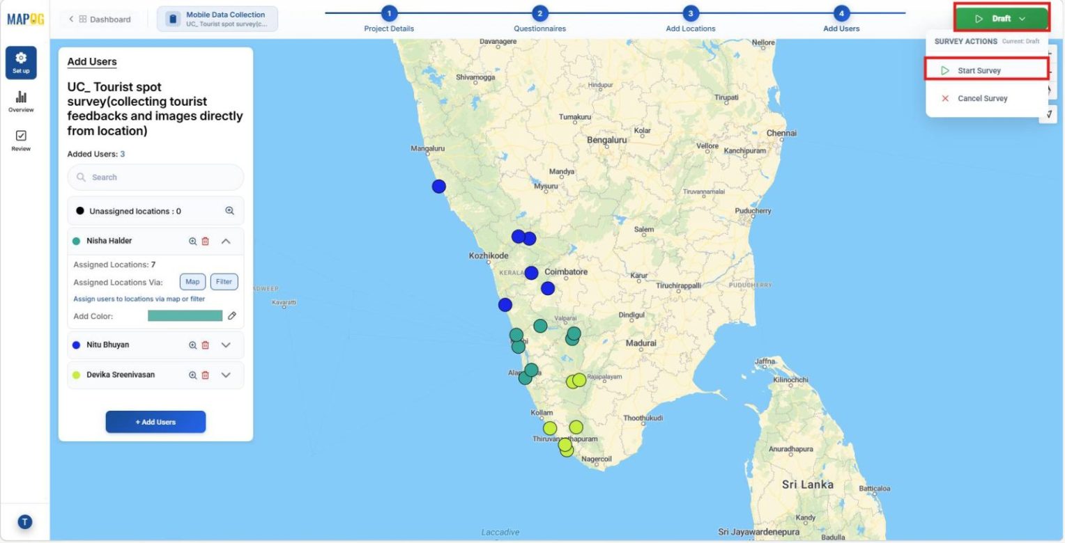 Screenshot 2026-01-29 083152 Shows Start Survey button to launch project live for contributors.