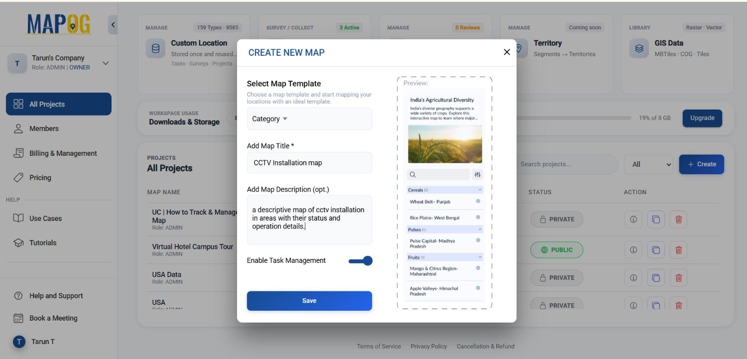 creating map for track installations locations
