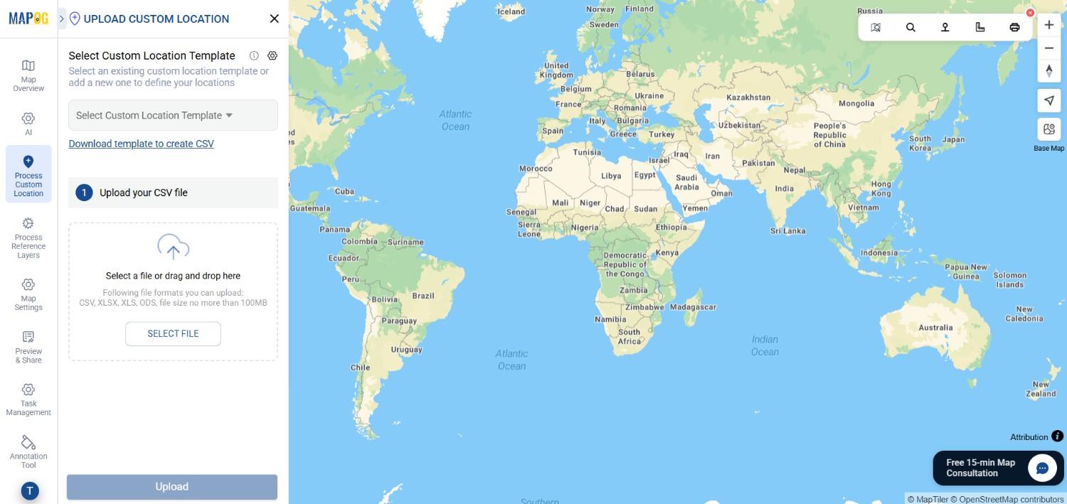 select custom location template settings option