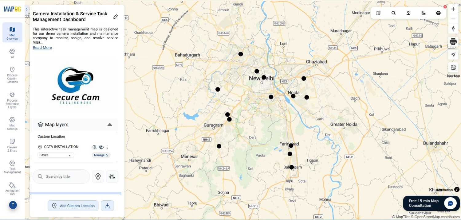 points plotted for track installation locations