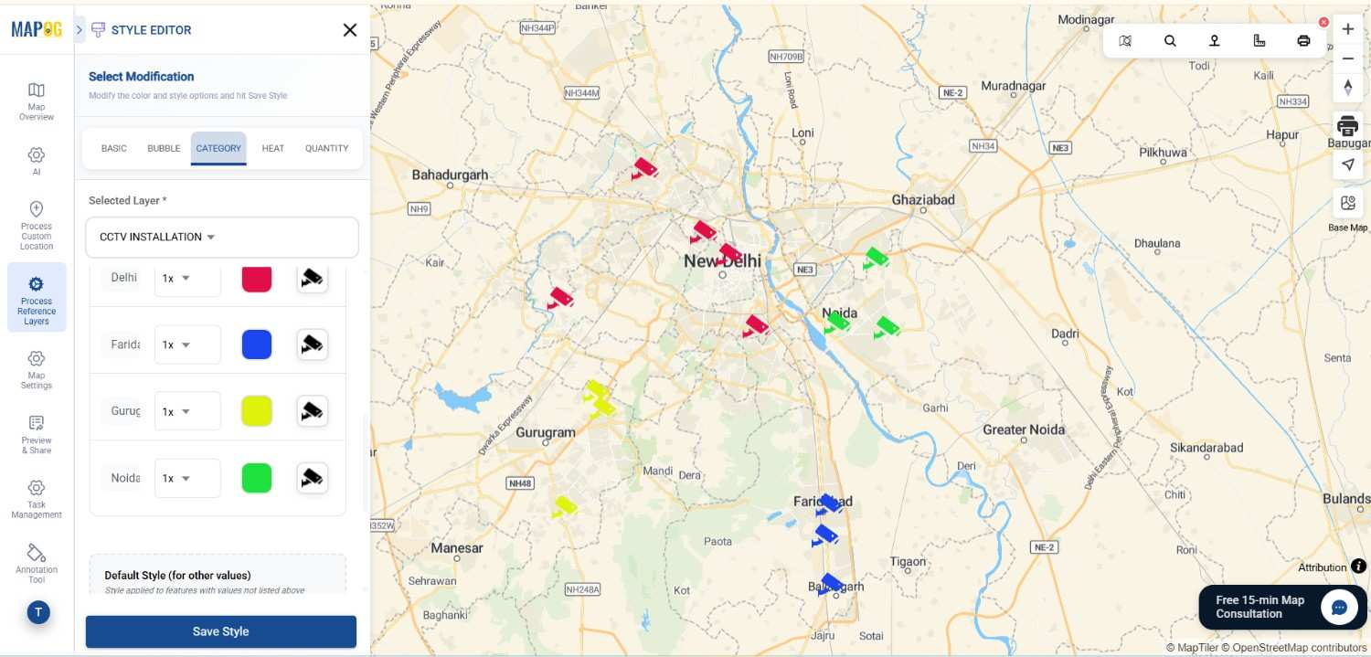 styling layer and changing icons and colours
