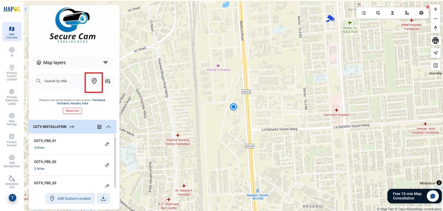 sort points by using sort locations
