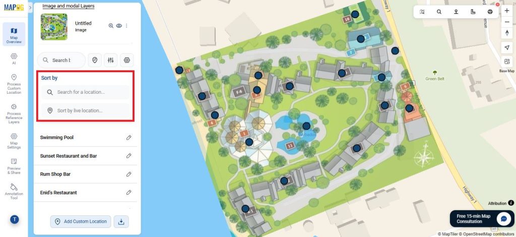 Sort by Location and search by location