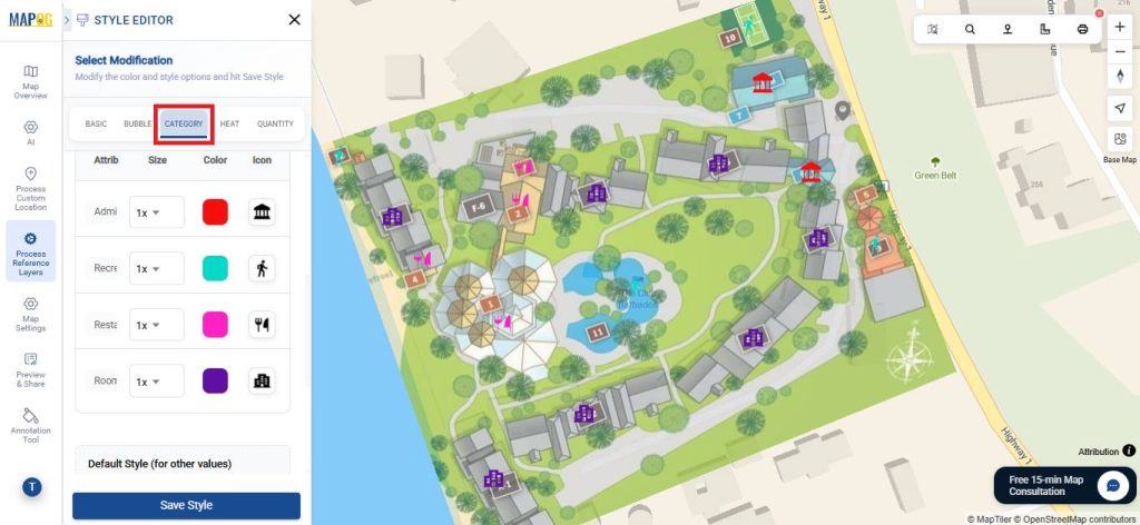 Use category style for assigning unique icons and colour coding