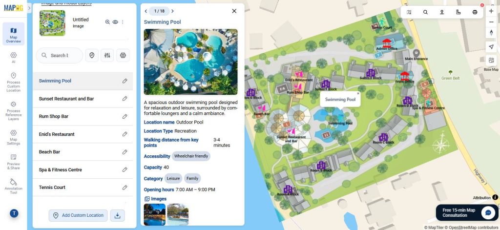 Final image of virtual hotel campus tour map