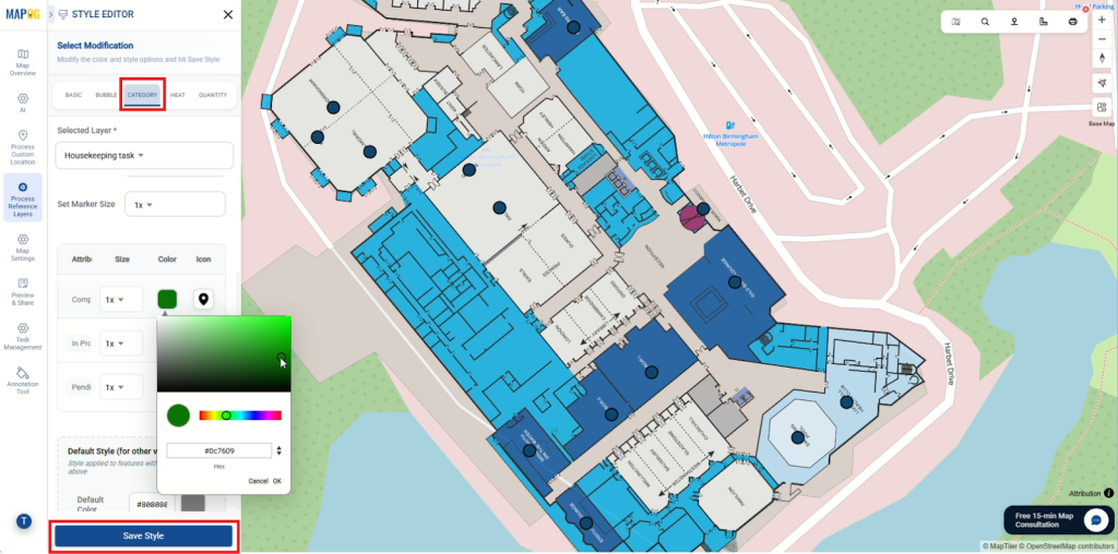 Style editor to manage housekeeping tasks with category colors and markers