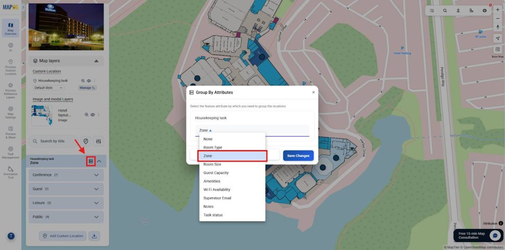 Group locations by attributes to manage housekeeping tasks by room or zone