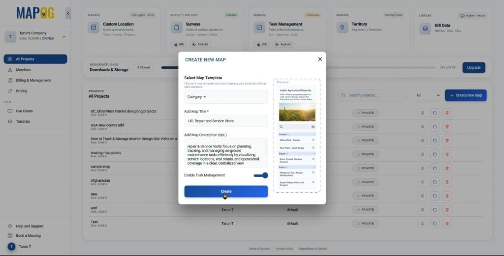 Create New Map in MAPOG