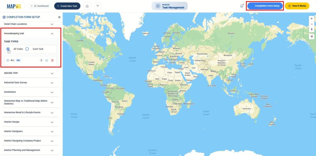 Completion form setup to manage housekeeping tasks and track outcomes