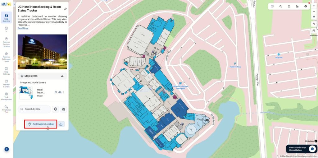 Add new map locations to manage housekeeping tasks across hotel areas