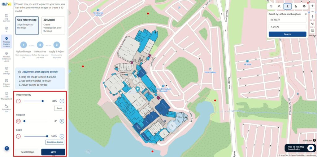 Adjust overlay alignment to manage housekeeping tasks accurately on maps