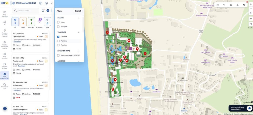 Filter and overview your tasks by priority, assignee..