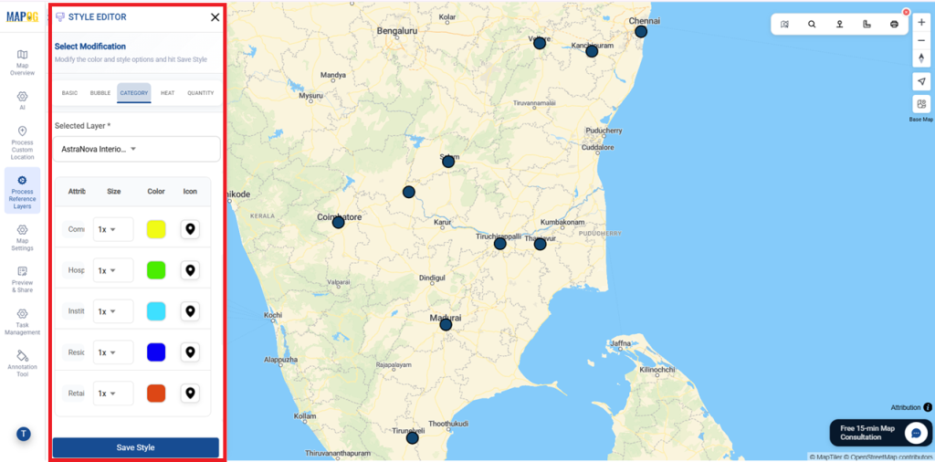 set Category Icon, adjust marker size, color