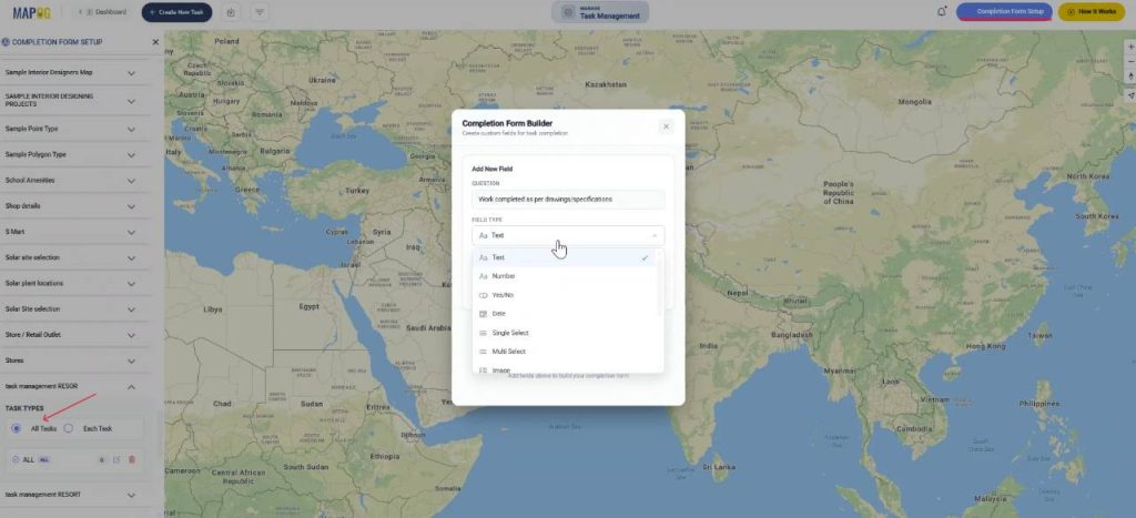 Setting Task completion form