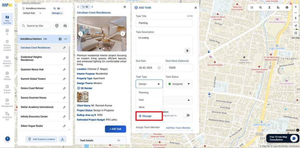 Manage Task Management Workflow of Interior Design Site Visits