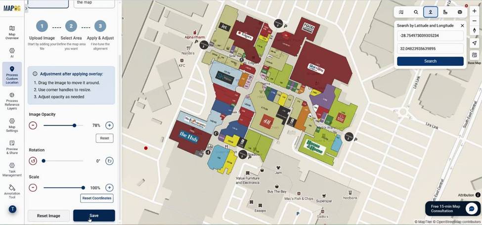 aligning mall floor plan on real-world map coordinates.
