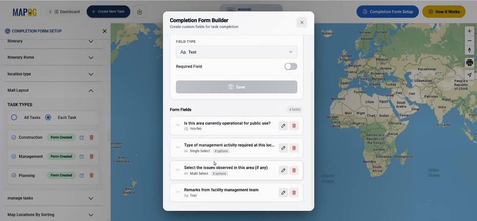 Add different completion form for each task type