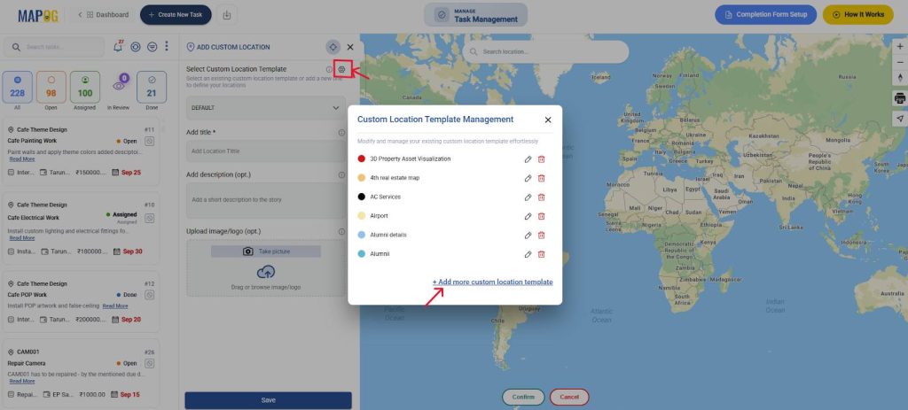 Custom location template management