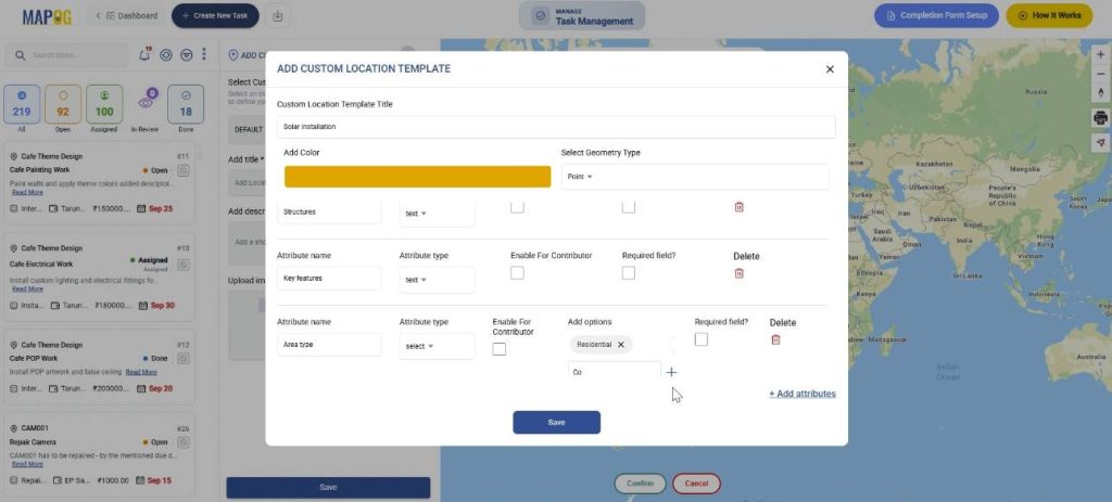 Add custom location attributes for task
