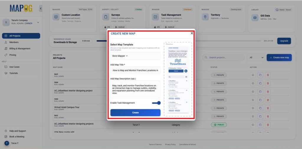 Create a New Franchise Mapping Project