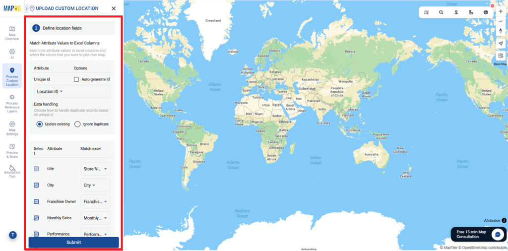 Define Location Fields and match each attribute to its Excel column