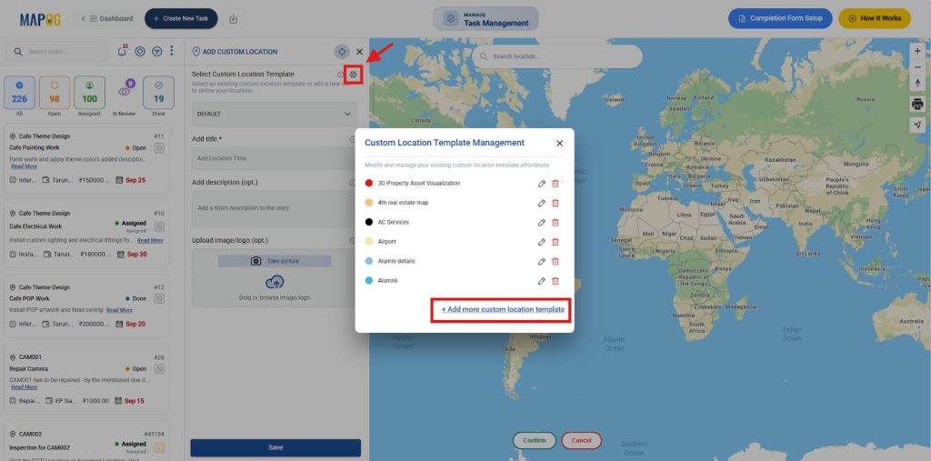 Custom Location Template setup to Record Service Completion Details