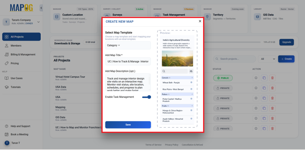 Start a New Map Project 