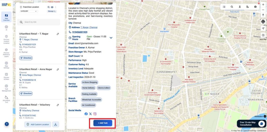 select the location where the task needs to be added