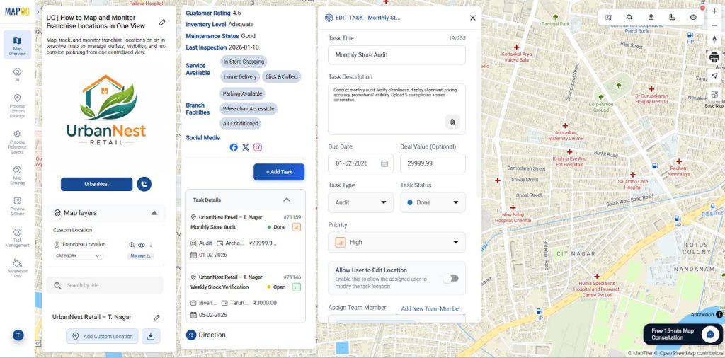 all locations loaded for Map and Monitor Franchise Locations
