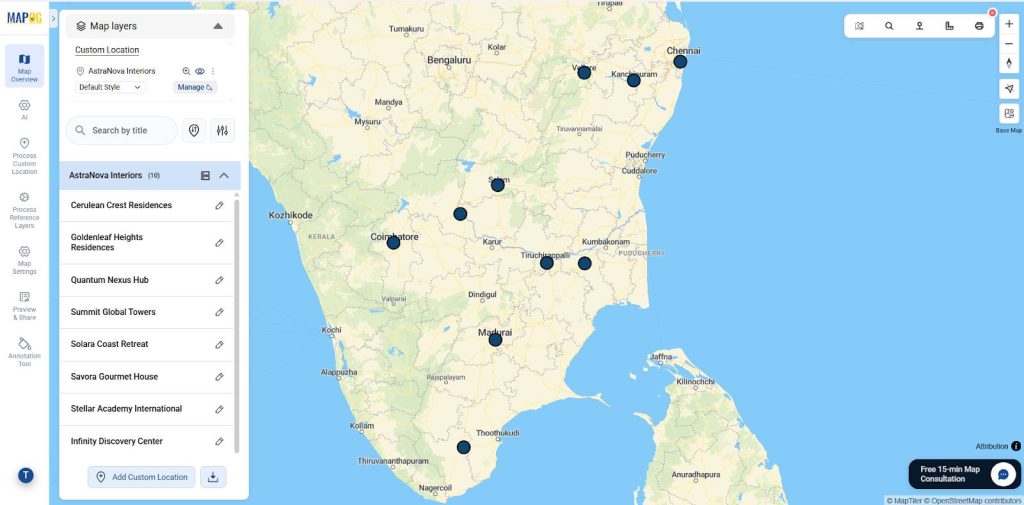 Mapped all the locations for Manage Interior Design Site Visits
