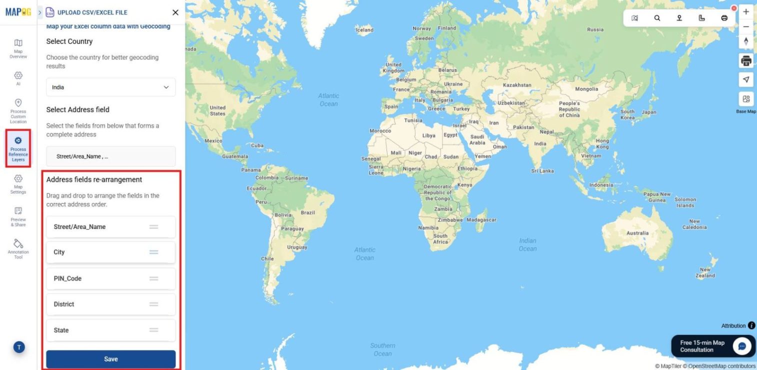 Shows rearranging the address fields in a way user want it to be 