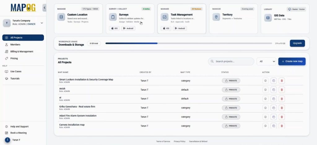 Go to survey section in MAPOG