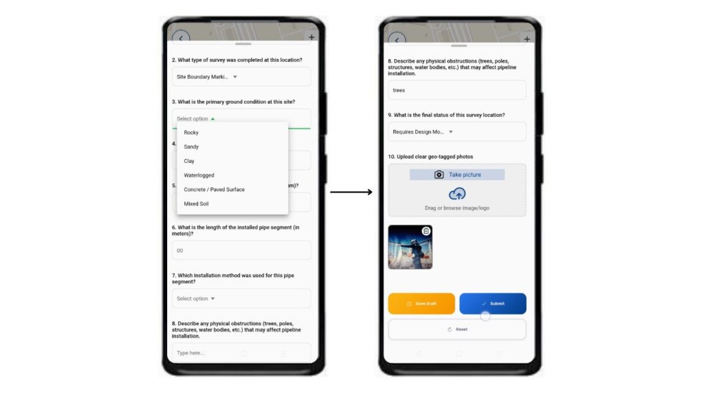 fill out survey & submit/save them as draft