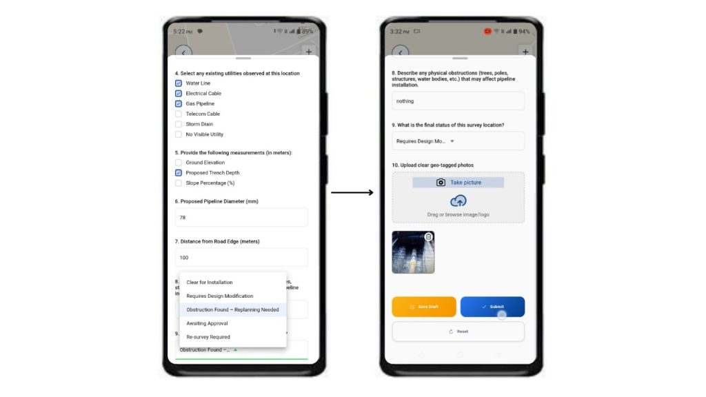 fill out survey & submit/save them as draft
