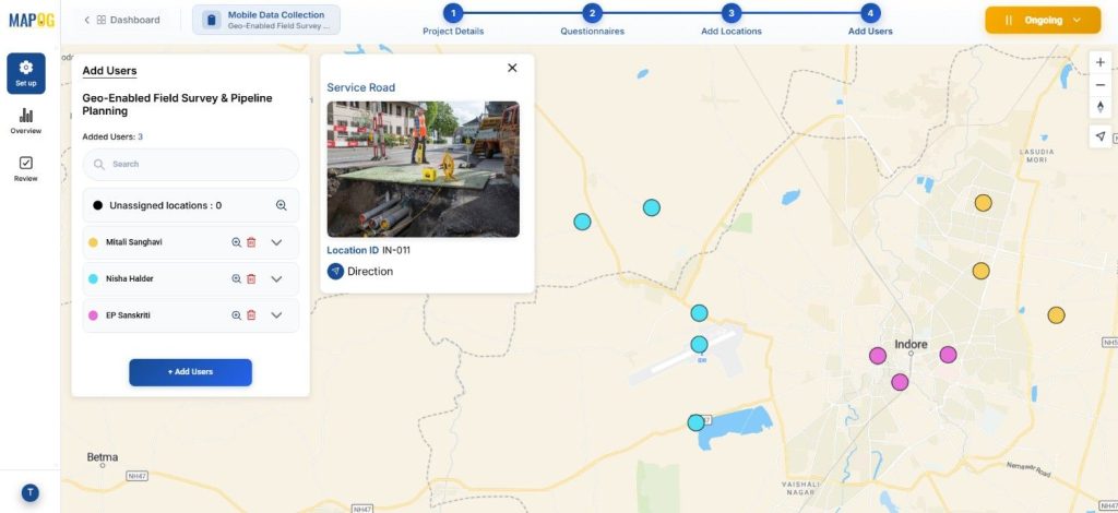 Conduct Builder Field Surveys workflow with pipeline planning points plotted using Mobile Data Collection.
