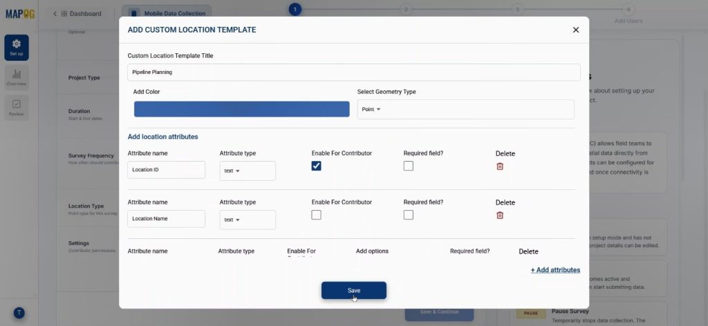 Conduct Builder Field Surveys Data with custom pipeline planning location type