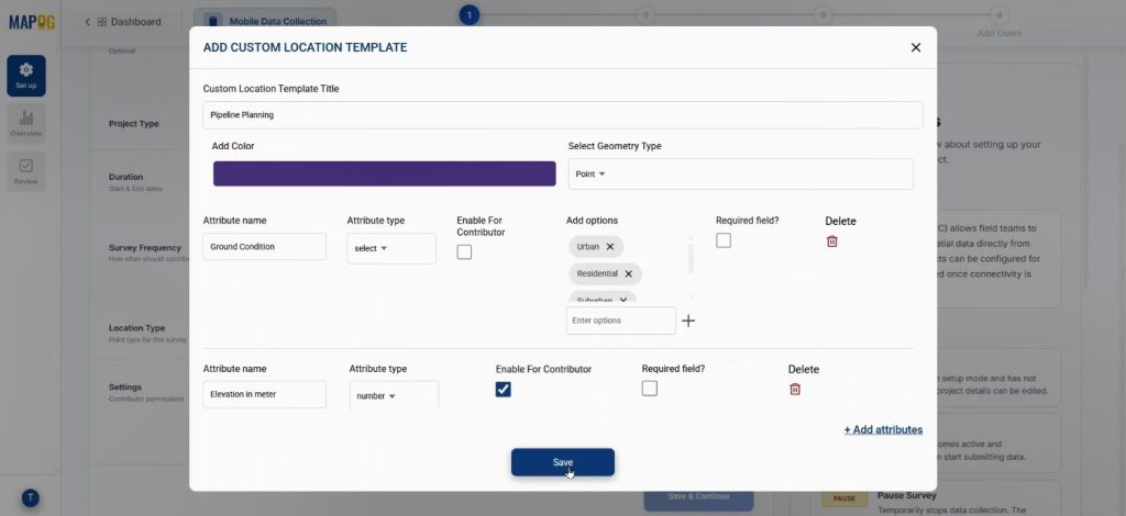 Conduct Builder Field Surveys Data with custom pipeline planning location type