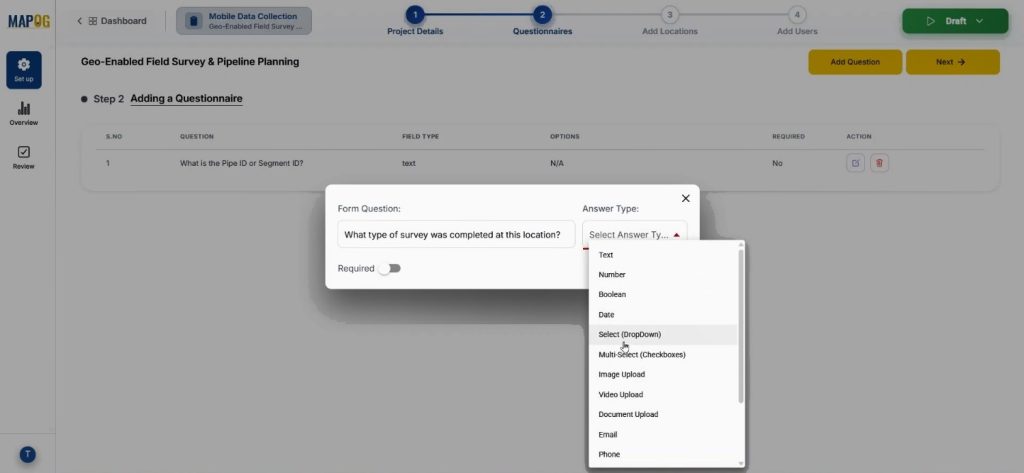 Added questions for survey for Conduct Builder Field Surveys