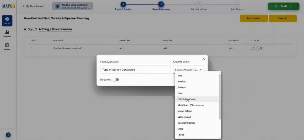 Added questions for survey for Conduct Builder Field Surveys