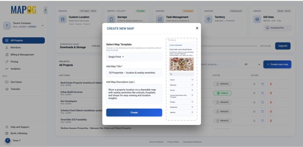 Create a new map to show Property Location with Nearby Amenities