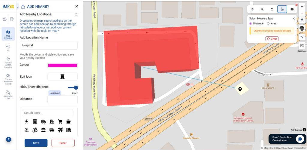 measure the distance using select measure type