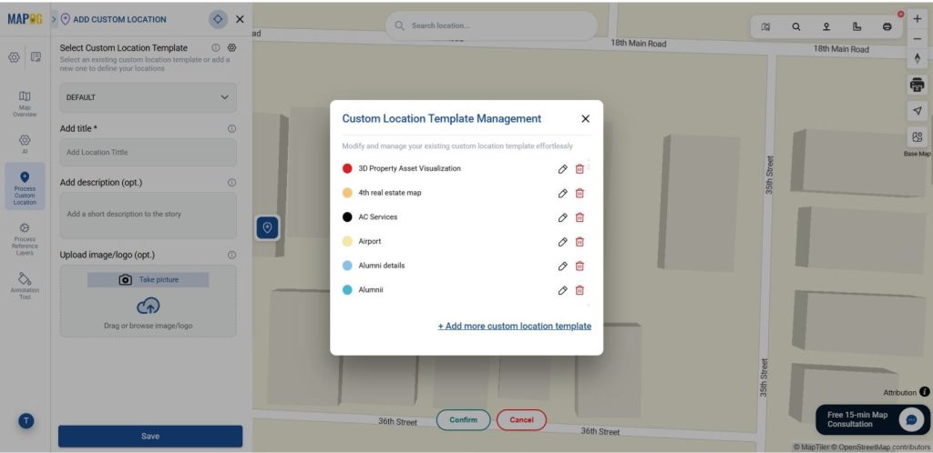 Open custom location template management to add property location with Nearby Amenities