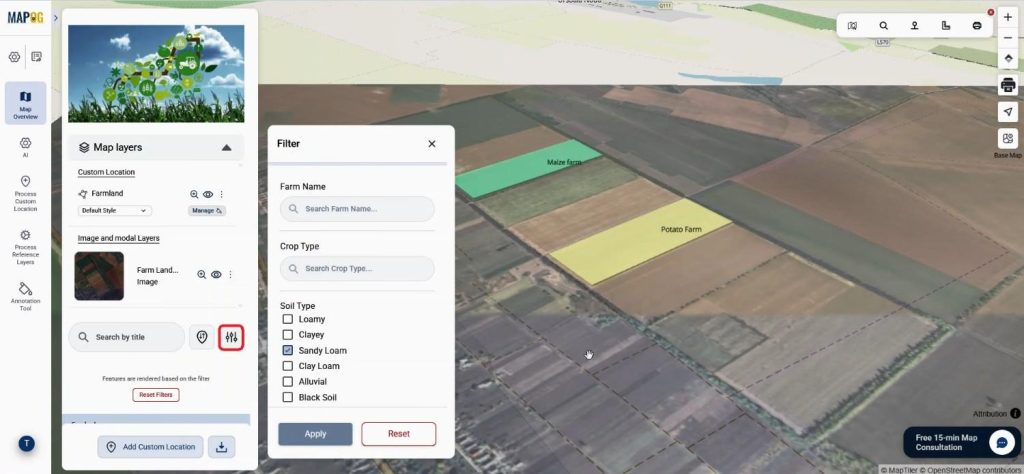 Filter personalized farm lands