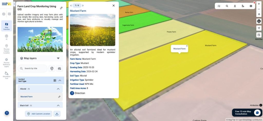 Satellite farm map interface prepared to map farm land using satellite images