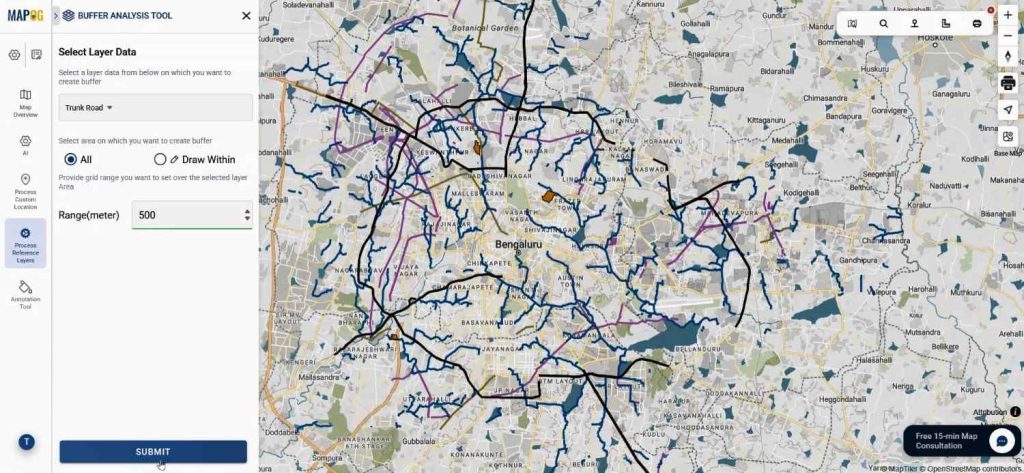 set buffer range as 500 meters