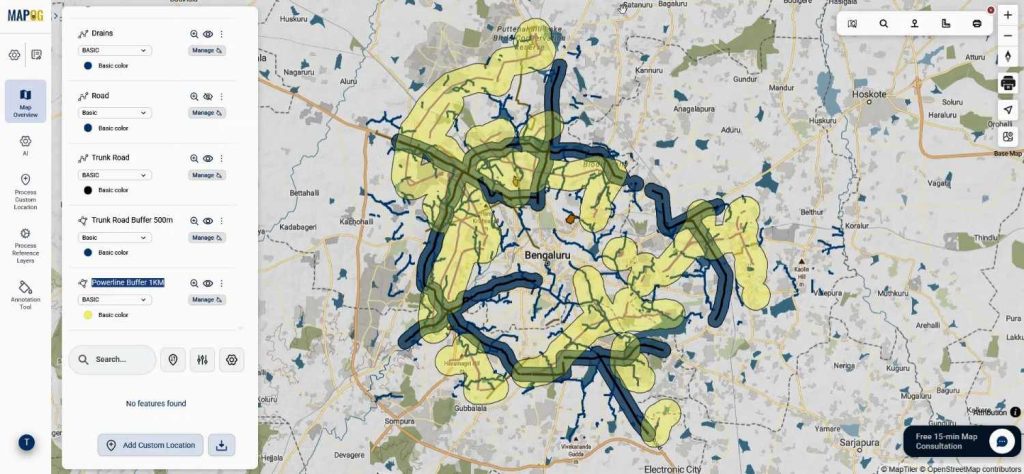 powerline 1 km buffer
