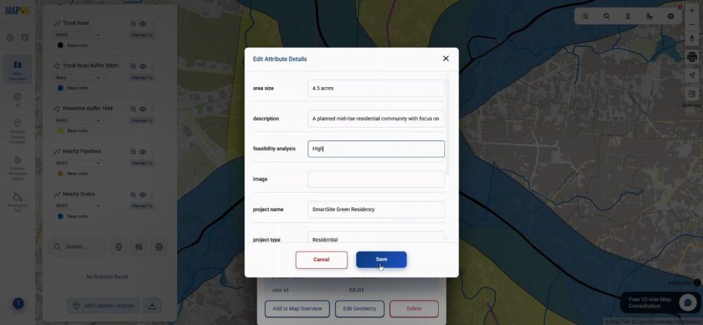 set feasibility status for Real Estate Site Planning