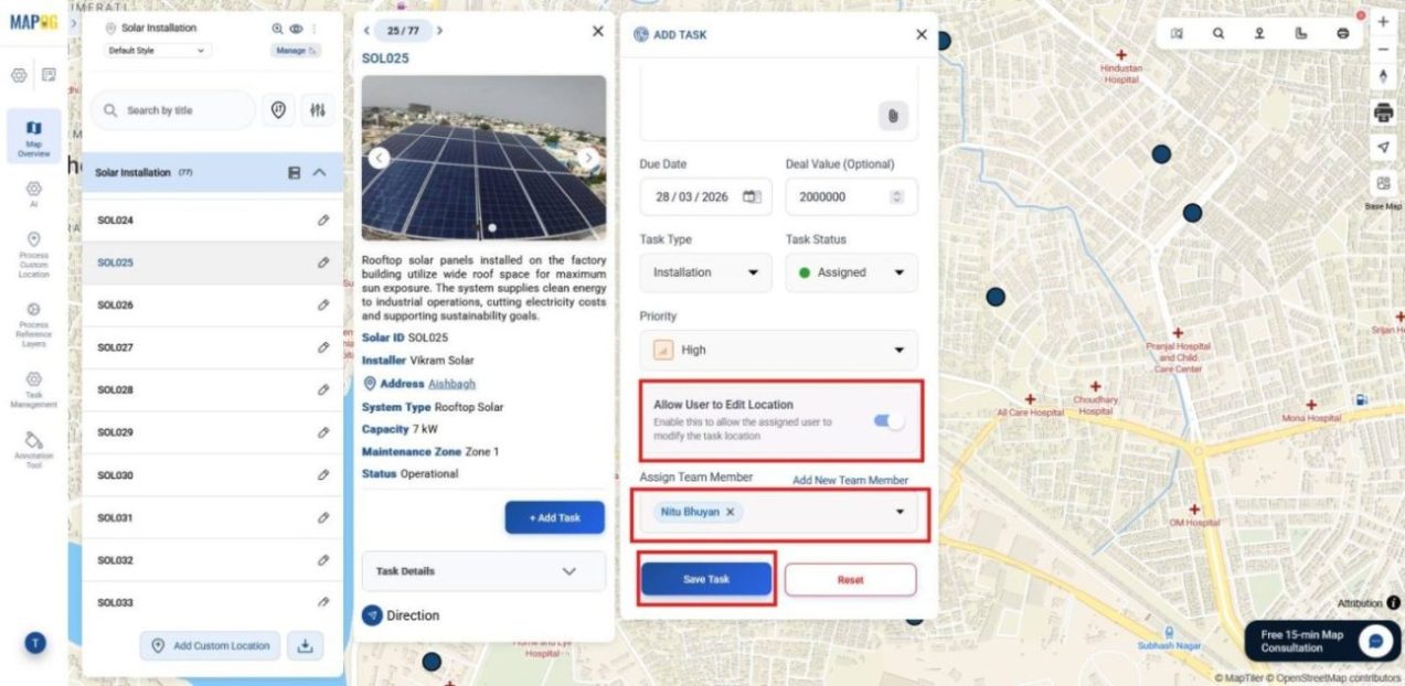 Shows Assigning team member from dropdown to the task.