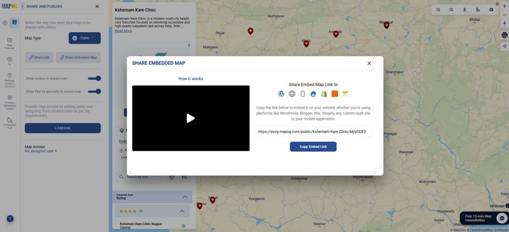 Share & embed map to other platforms